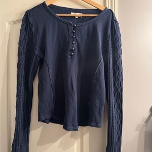 Lucky Brand Dark Blue Long Sleeve Henley Top